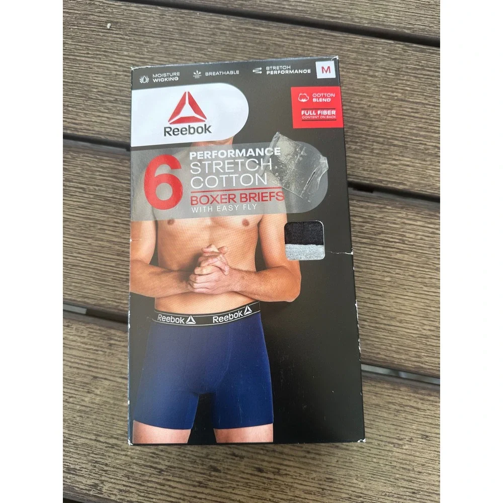 Reebok Mens 6 Pack Performance Stretch Cotton Boxer Briefs Med Assorted Colors